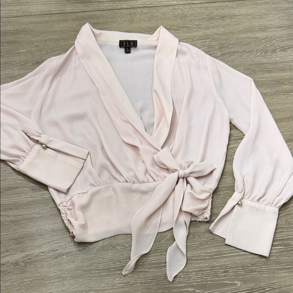 Soft Blush Tie-Front Wrap Blouse by Lilli